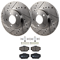 4-Piece Kit Front Brake Disc and Pad Kit, Cross-drilled and Slotted, 5 Lugs, Ceramic, 3.0L 6Cyl,  Includes (2) Brake Disc and (1) Brake Pad Set