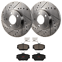4-Piece Kit Front Brake Disc and Pad Kit, Cross-drilled and Slotted, 5 Lugs, Ceramic, 3.0L 6Cyl,  Includes (2) Brake Disc and (1) Brake Pad Set