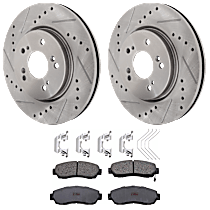 Front Brake Disc and Pad Kit, Cross-drilled and Slotted 5 Lugs Ceramic
