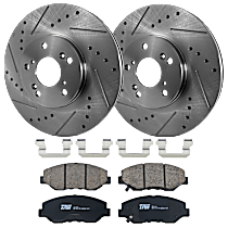 Front Brake Disc and Pad Kit, Cross-drilled and Slotted, 5 Lugs, Ceramic