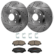 Front Brake Disc and Pad Kit, Cross-drilled and Slotted, 5 Lugs, Ceramic