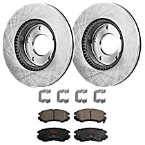 Front Brake Disc and Pad Kit, Plain Surface 5 Lugs Ceramic