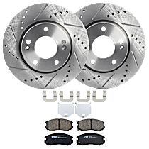 Front Brake Disc and Pad Kit, Cross-drilled and Slotted, 5 Lugs, Ceramic