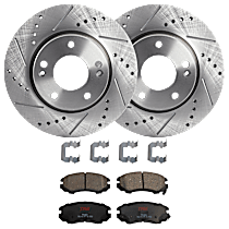 Front Brake Disc and Pad Kit, Cross-drilled and Slotted, 5 Lugs, Ceramic