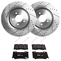 Front Brake Disc and Pad Kit, Cross-drilled and Slotted, 5 Lugs, Semi-Metallic, Sport Package, Production Date To December 2011
