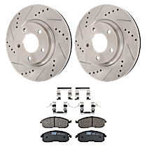 Front Brake Disc and Pad Kit, Cross-drilled and Slotted 5 Lugs Ceramic