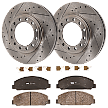 Front Brake Disc and Pad Kit, Cross-drilled and Slotted, 12 Lugs, Semi-Metallic, Front Disc Brakes