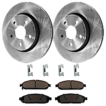 Front Brake Disc and Pad Kit, Plain Surface 5 Lugs Ceramic