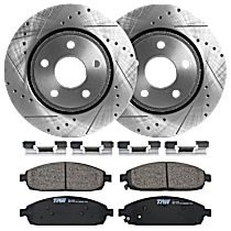 4-Piece Kit Front Brake Disc and Pad Kit, Cross-drilled and Slotted, 5 Lugs, Ceramic, Overland, 5.7L 8Cyl,  Includes (2) Brake Disc and (1) Brake Pad Set