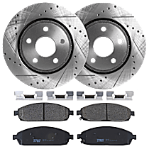 Front Brake Disc and Pad Kit, Cross-drilled and Slotted 5 Lugs Semi-metallic