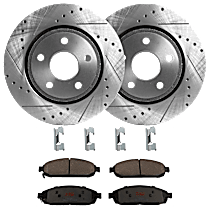 4-Piece Kit Front Brake Disc and Pad Kit, Cross-drilled and Slotted, 5 Lugs, Ceramic, Overland, 5.7L 8Cyl,  Includes (2) Brake Disc and (1) Brake Pad Set