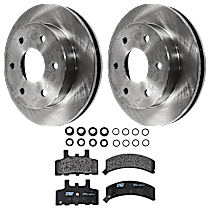 4-Piece Kit Front Brake Disc and Pad Kit, Plain Surface, 6 Lugs, Semi-metallic, 4WD, Four Wheel Drive, For Models Without Police, 5.7L 8Cyl,  Includes (2) Brake Disc and (1) Brake Pad Set