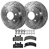 Front Brake Disc and Pad Kit, Cross-drilled and Slotted 6 Lugs Semi-metallic