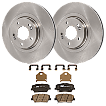 Front Brake Disc and Pad Kit, Plain Surface 5 Lugs Ceramic