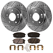 KIT-072924-2589 Front Brake Disc and Pad Kit, Cross-drilled and Slotted 5 Lugs Ceramic