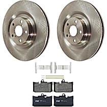 Front Brake Disc and Pad Kit, Plain Surface, 5 Lugs, Ceramic, Full Cast Disc