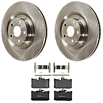 Front Brake Disc and Pad Kit, Plain Surface, 5 Lugs, Ceramic, Full Cast Disc