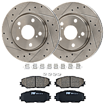 Front Brake Disc and Pad Kit, Cross-drilled and Slotted, 5 Lugs, Ceramic