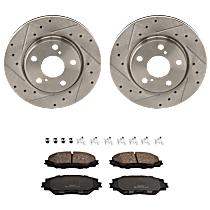 Front Brake Disc and Pad Kit, Cross-drilled and Slotted, 5 Lugs, Ceramic