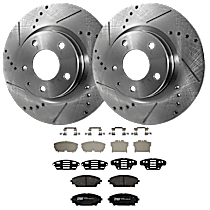 Front Brake Disc and Pad Kit, Cross-drilled and Slotted 5 Lugs Semi-metallic