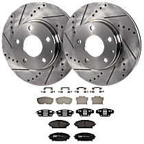 Front Brake Disc and Pad Kit, Cross-drilled and Slotted, 5 Lugs, Semi-Metallic, FWD