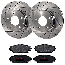 Front Brake Disc and Pad Kit, Cross-drilled and Slotted 5 Lugs Semi-metallic