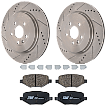 Rear Brake Disc and Pad Kit, Cross-drilled and Slotted, 5 Lugs, Ceramic