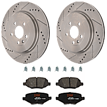 Rear Brake Disc and Pad Kit, Cross-drilled and Slotted, 5 Lugs, Ceramic