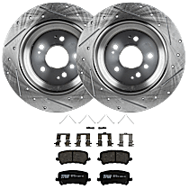 Rear Brake Disc and Pad Kit, Cross-drilled and Slotted 5 Lugs Semi-metallic