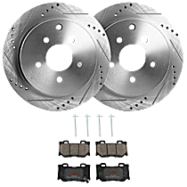 Rear Brake Disc and Pad Kit, Cross-drilled and Slotted, 5 Lugs, Semi-Metallic, For Models Without Sport Brake, Sport Package