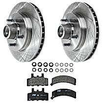 4-Piece Kit Front Brake Disc and Pad Kit, Plain Surface, 5 Lugs, Semi-metallic, RWD, Rear Wheel Drive, For Models Without Police, 5.7L 8Cyl,  Includes (2) Brake Disc and (1) Brake Pad Set