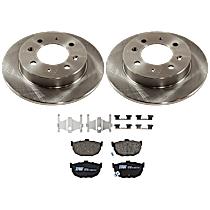 Rear Brake Disc and Pad Kit, Plain Surface, 4 Lugs, Ceramic