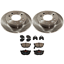 Rear Brake Disc and Pad Kit, Plain Surface, 4 Lugs, Ceramic