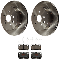4-Piece Kit Rear Brake Disc and Pad Kit, Plain Surface, 5 Lugs, Ceramic, Base, 3.5L 6Cyl,  Includes (2) Brake Disc and (1) Brake Pad Set