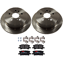 4-Piece Kit Rear Brake Disc and Pad Kit, Plain Surface, 5 Lugs, Ceramic, Base, 3.3L 6Cyl,  Includes (2) Brake Disc and (1) Brake Pad Set