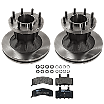Front Brake Disc and Pad Kit, Plain Surface, 8 Lugs, Semi-Metallic, Crew Cab Pickup, For Models With Single Rear Wheel or Dual Rear Wheel