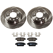 4-Piece Kit Rear Brake Disc and Pad Kit, Plain Surface, 5 Lugs, Ceramic, 3.7L 6Cyl,  Includes (2) Brake Disc and (1) Brake Pad Set