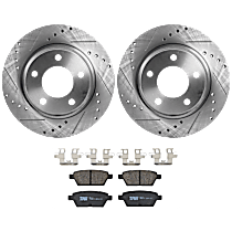 4-Piece Kit Rear Brake Disc and Pad Kit, Cross-drilled and Slotted, 5 Lugs, Ceramic, 3.0L 6Cyl,  Includes (2) Brake Disc and (1) Brake Pad Set