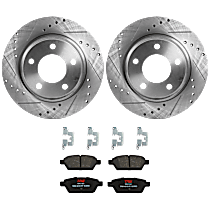4-Piece Kit Rear Brake Disc and Pad Kit, Cross-drilled and Slotted, 5 Lugs, Ceramic, 3.0L 6Cyl,  Includes (2) Brake Disc and (1) Brake Pad Set