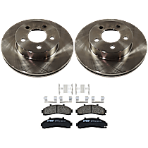 4-Piece Kit Front Brake Disc and Pad Kit, Plain Surface, 5 Lugs, Semi-metallic, 4WD, 3.0L 6Cyl,  Includes (2) Brake Disc and (1) Brake Pad Set
