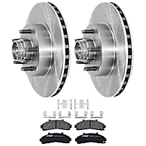 Front Brake Disc and Pad Kit, Plain Surface, 5 Lugs, Semi-Metallic, RWD, Rear Wheel Drive