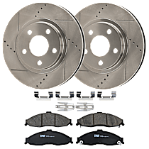 4-Piece Kit Front Brake Disc and Pad Kit, Cross-drilled and Slotted, 5 Lugs, Ceramic, 5.7L 8Cyl,  Includes (2) Brake Disc and (1) Brake Pad Set