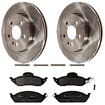 4-Piece Kit Front Brake Disc and Pad Kit, Plain Surface, 5 Lugs, Semi-metallic, 3.7L 6Cyl,  Includes (2) Brake Disc and (1) Brake Pad Set