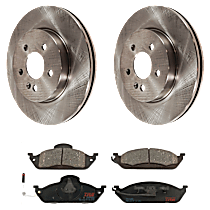 4-Piece Kit Front Brake Disc and Pad Kit, Plain Surface, 5 Lugs, Semi-metallic, 3.7L 6Cyl,  Includes (2) Brake Disc and (1) Brake Pad Set