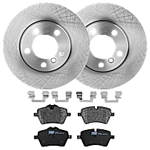 4-Piece Kit Front Brake Disc and Pad Kit, Plain Surface, 5 Lugs, Semi-Metallic, Base, 1.6L 4Cyl,  Includes (2) Brake Disc and (1) Brake Pad Set