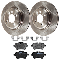 4-Piece Kit Front Brake Disc and Pad Kit, Plain Surface, 4 Lugs, Semi-metallic, John Cooper Works Brakes, 1.6L 4Cyl,  Includes (2) Brake Disc and (1) Brake Pad Set