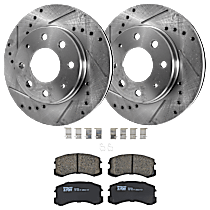 Front Brake Disc and Pad Kit, Cross-drilled and Slotted, 4 Lugs, Ceramic