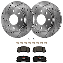 Front Brake Disc and Pad Kit, Cross-drilled and Slotted, 4 Lugs, Ceramic
