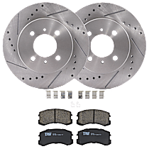 Front Brake Disc and Pad Kit, Cross-drilled and Slotted, 4 Lugs, Ceramic