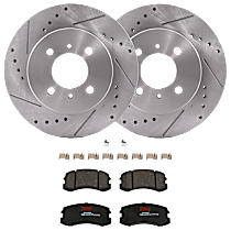 Front Brake Disc and Pad Kit, Cross-drilled and Slotted, 4 Lugs, Ceramic